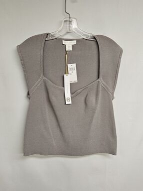 House of Harlow 1960 Light Gray NWT Tank Top Large Ribbed Scoop Neck $135 Retail